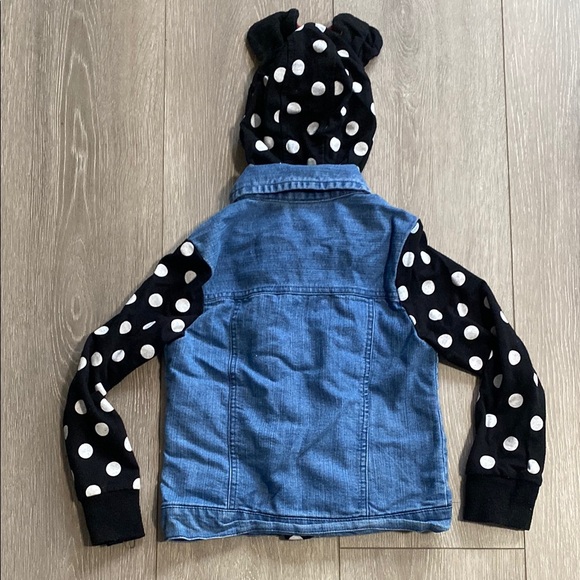 Disney Minnie Polka Dot Kids Jean Jacket Embroidered Mouse Ears Hooded Bow Coat - Picture 3 of 6